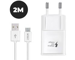 USB oplader geschikt voor Micro USB apparaten, Samsung, Huawei – USB adapter met Micro USB oplaadkabel 2 meter – wit – WiseQ