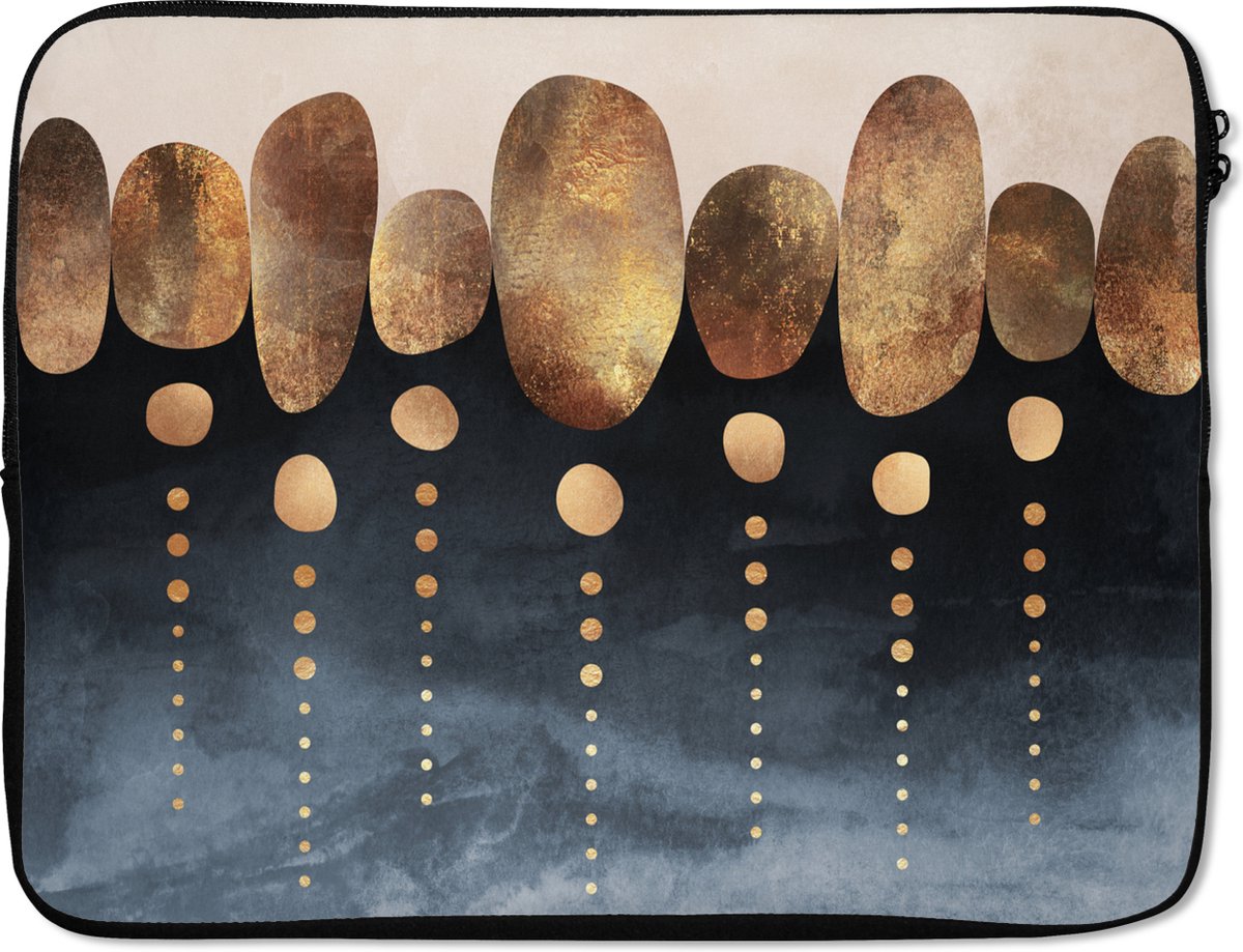 Laptophoes - Cirkel - Goud - Blauw - Abstract - Laptop case - Laptop sleeve - 17 Inch