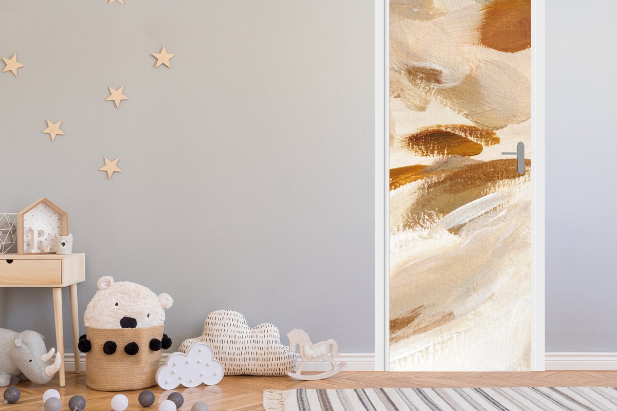 Deurposter 85x215 cm - Deursticker Verf - Beige - Wit - Meubelfolie zelfklevend - Deurfoli