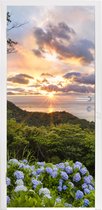 Sticker de porte Vue sur la mer et hortensias - 95 x 235 cm - Affiche de porte