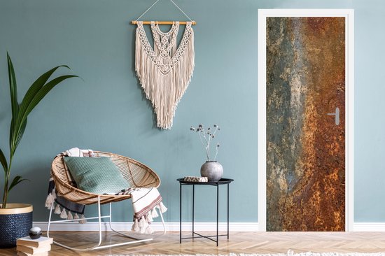 Deurposter 80x215 cm - Deursticker Staal - Roest - Oud - Oranje - Grijs - Patroon - Abstract - Meubelfolie zelfklevend - Deurfolie woonkamer - Interieurfolie fotobehang - Deur plakfolie - Deurstickers - Deurbehang sticker - Kamer decoratie