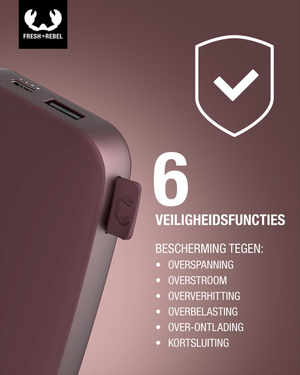 Fresh Powerbank 12000 mAh Ultra Snellader Donkerrood - afbeelding 3