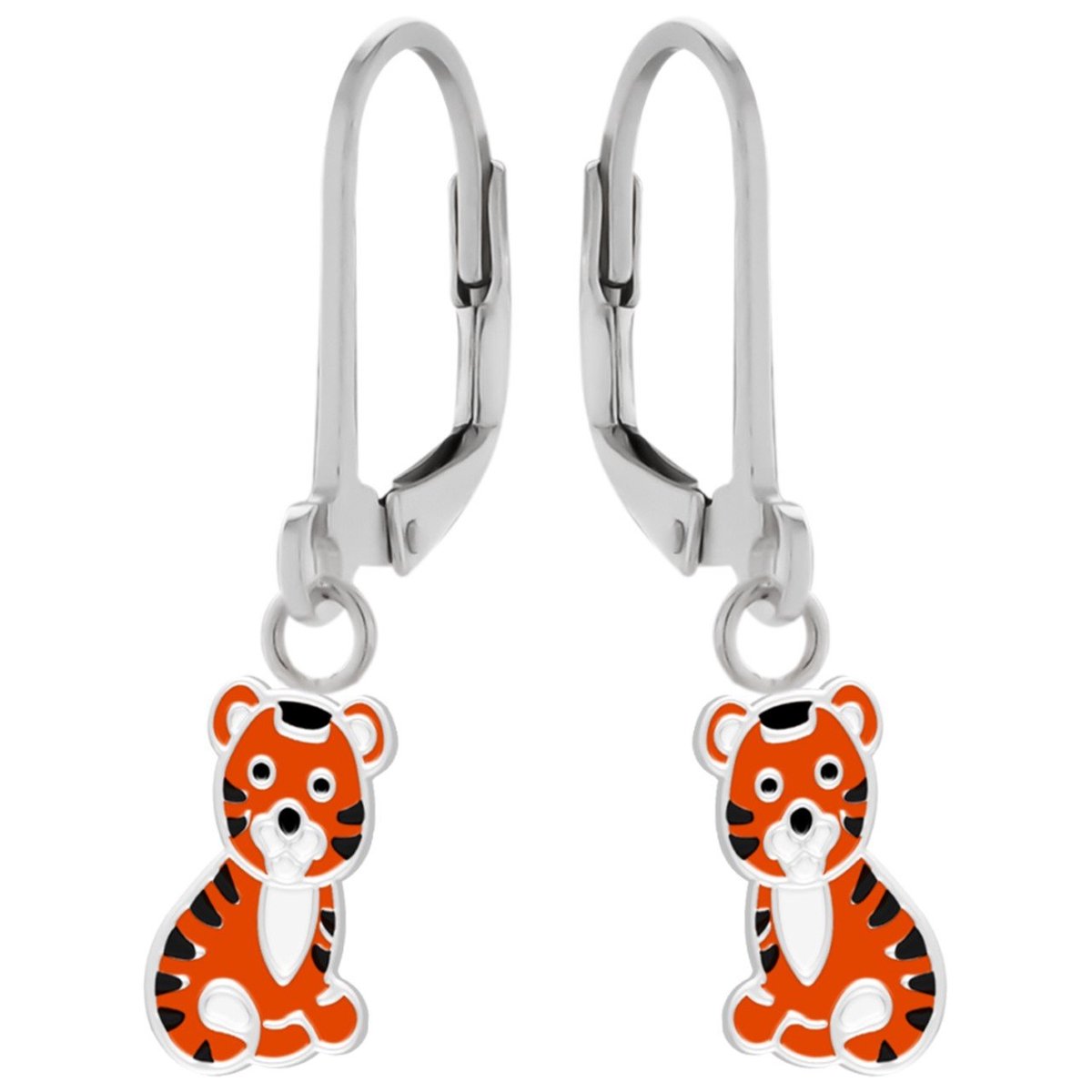 WeLoveSilver - zilveren kinder oorhangers - oranje tijger - 925 zilver
