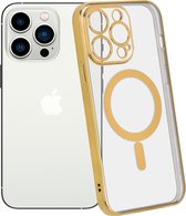 ShieldCase geschikt voor Apple iPhone 14 Pro hoesje transparant Magneet metal coating - goud - Backcover case doorzichtig - Shockproof hoesje - Met oplaad ring