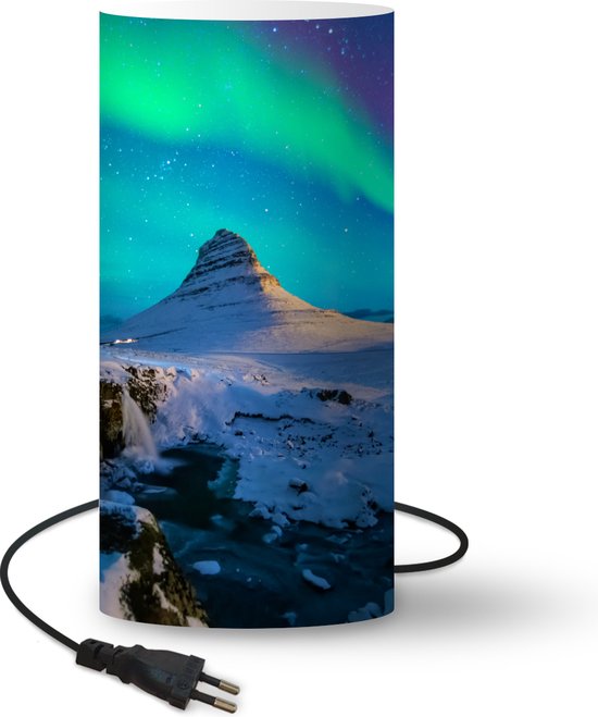 Lamp - Nachtlampje - Tafellamp slaapkamer - Noorderlicht - Berg - IJsland - 54 cm hoog - Ø24.8 cm - Inclusief LED lamp
