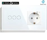 SmartinHuis – Slimme serieschakelaar (3) + stopcontact (energiemonitoring) – Wit – Wifi – Hotelschakelaar – 3 lampen