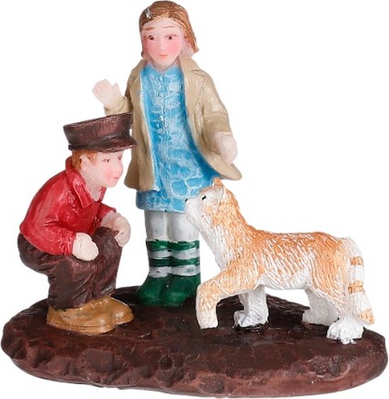 Luville - Tom & Tine with cat - l5xb3,5xh4,5cm - Kersthuisjes & Kerstdorpen