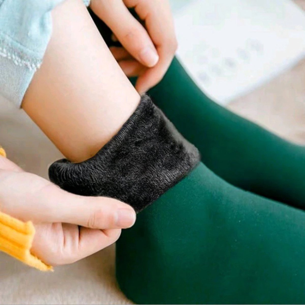 Sara Shop - Warme Sokken - Thermo Wintersokken - Fleece sokken- wintersokken dames -gevoerde sokken voor de koudste dage- One-Size 32-38 - Groen