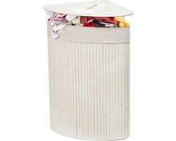 60L Bamboe Wasmand met Deksel |Uitneembare Voering | Opvouwbare Bamboe Opbergmand | Witte Bamboe Wasmand | Milieuvriendelijk | 29 x 39 x 57 cm | Perfect voor Elke Ruimte