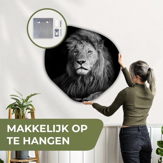 Décoration murale Organique - Décoration Décoration murale Plastique - Peinture Organique - Animaux Sauvages - Lion - Noir - Wit- 90x90 cm - Forme Miroir Organique sur Plastique