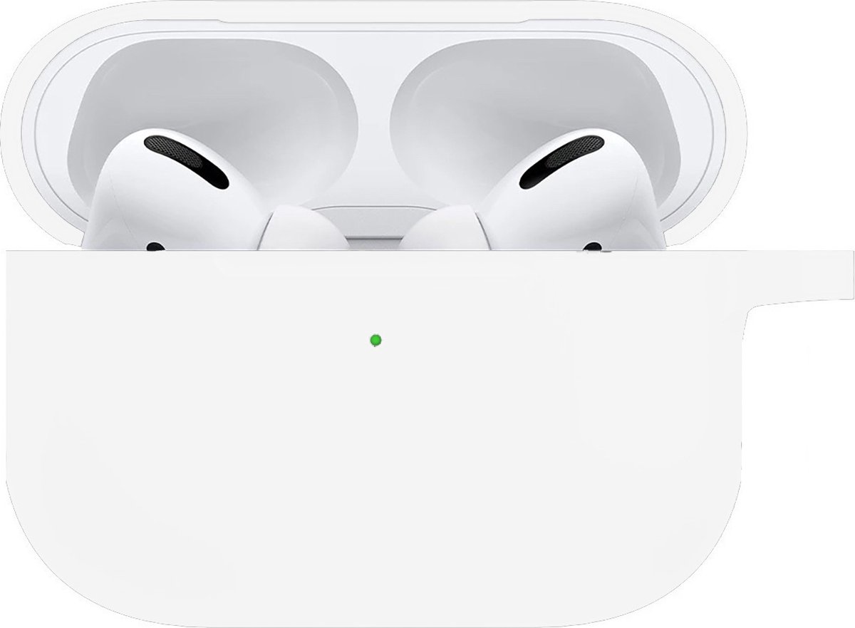 Hoesje - Geschikt voor Apple AirPods Pro 2 - Siliconen Hoes met Clip - Silicone Case Cover - Wit