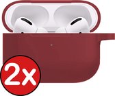 Case Geschikt voor AirPods Pro 2 Hoesje Hoes Siliconen Met Clip Cover - Hoesje Geschikt voor Apple AirPods Pro 2 Siliconen Met Clip - Wijnrood - 2 PACK