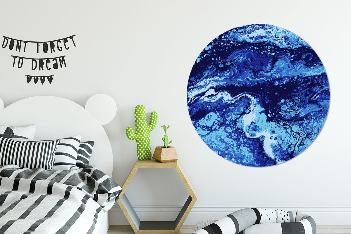 WallCircle - Wandcirkel - Muurcirkel - Marmer - Blauw - Waterverf - Aluminium - Dibond - 120x120 cm - Binnen en Buiten XXL