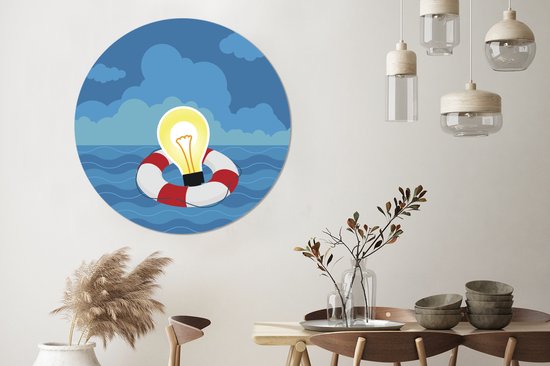 Illustration d'une lampe dans une bouée de sauvetage Plaque murale en plastique ⌀ 150 cm XXL / Groot format!