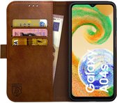 Rosso Element Book Case Wallet Hoesje Geschikt voor Samsung Galaxy A04s | Portemonnee | 3 Pasjes | Magneetsluiting | Stand Functie | Bruin