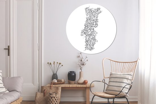 WallCircle - Wandcirkel ⌀ 140 - Zwart-wit illustratie van Portugal - Ronde schilderijen woonkamer - Wandbord rond - Muurdecoratie cirkel - Kamer decoratie binnen - Wanddecoratie muurcirkel - Woonaccessoires