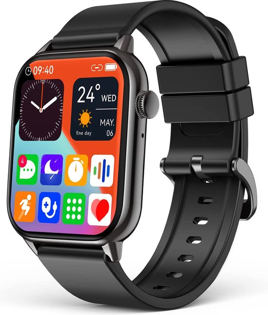 SAMTECH Smartwatch – unisex – HD touchscreen – stappenteller – zwart
