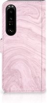 GSM Hoesje Sony Xperia 1 IV Flip Case Marble Pink