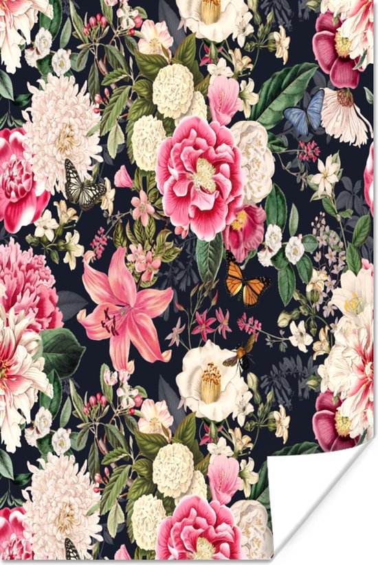 Poster Bloemen - Patronen - Roze - 20x30 cm