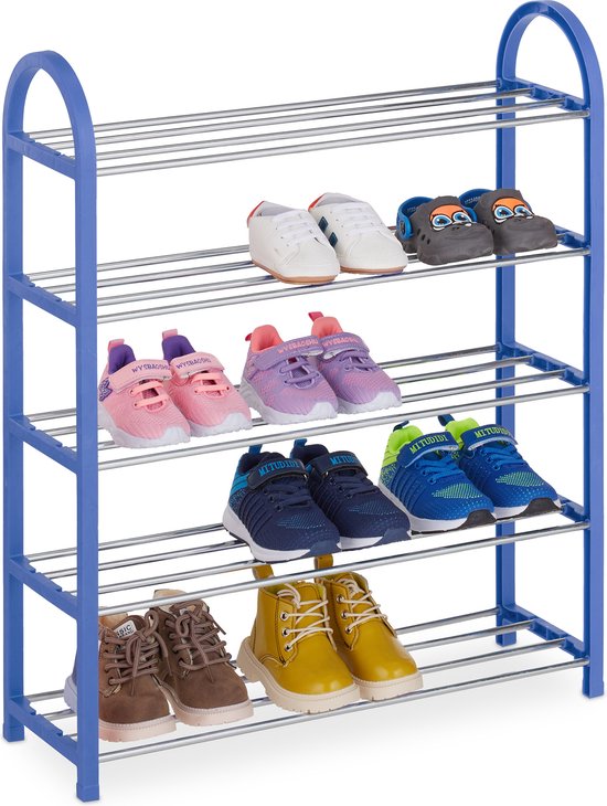 Relaxdays schoenenrek kinderen - tot maat 30 - laag opbergrek voor 15 paar kinderschoenen - blauw