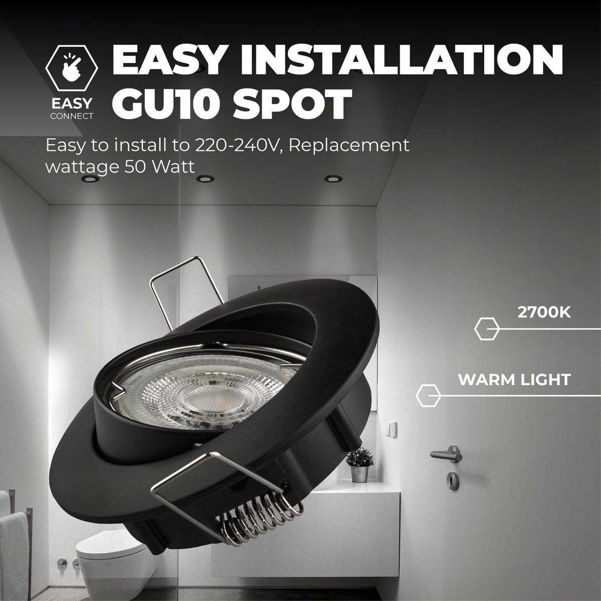 Ledvion Spot Encastrable LED - Dimmable - Noir - Amsterdam - 5W - 2700K -  Ø82mm