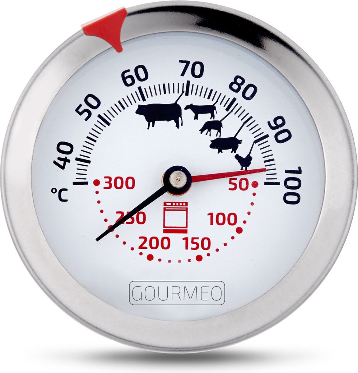 GOURMEO® 2-in-1 vleesthermometer (vlees en oventemperatuur) van roestvrij staal met gaarpuntweergave, braadthermometer, grillthermometer, oventhermometer - GOURMEO