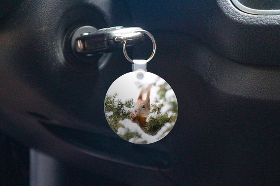 Porte-clés - Écureuil - Pin - Neige - Plastique - Rond - Distribuer des cadeaux