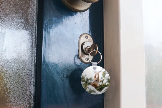 Porte-clés - Écureuil - Pin - Neige - Plastique - Rond - Distribuer des cadeaux