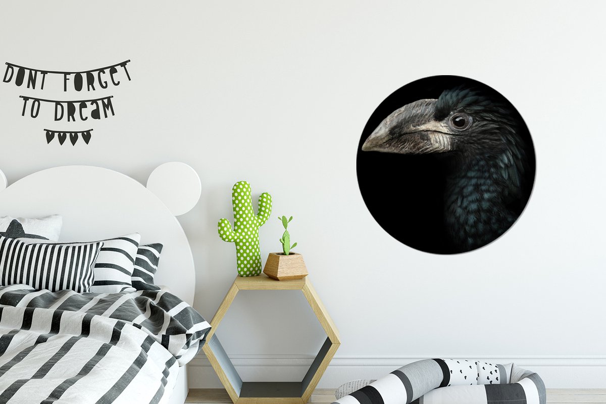 WallCircle - Behangcirkel - Zelfklevend behang - Neushoornvogel - Dier - Snavel - Zwart wi