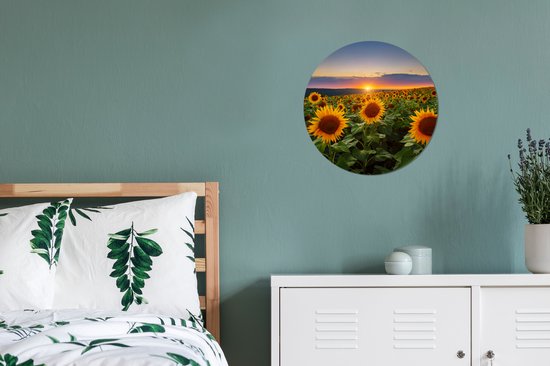 Papier peint cercle - Tournesol - Soleil - Fleurs - Nuit - Jaune - Papier peint autocollant - 30x30 cm - Papier peint autocollant - Papier peint cercle fleurs - Papier peint cercle - Papier peint autocollant