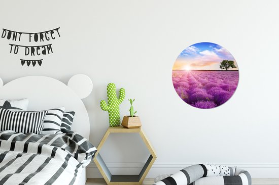 Papier peint cercle - Lavande - Fleurs - Arbre - Soleil - Paysage - Décoration murale cercle - Papier peint cercle fleurs - Papier peint autocollant - 30x30 cm - Papier peint autocollant - Papier peint rond - Papier peint cercle