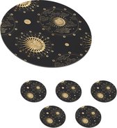 Onderzetters voor glazen - Rond - Patronen - Maan - Zon - Goud - 10x10 cm - Glasonderzetters - 6 stuks