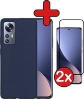Hoesje Geschikt voor Xiaomi 12 Hoesje Siliconen Case Hoes Met 2x Screenprotector - Hoes Geschikt voor Xiaomi 12 Hoes Cover Case - Donkerblauw