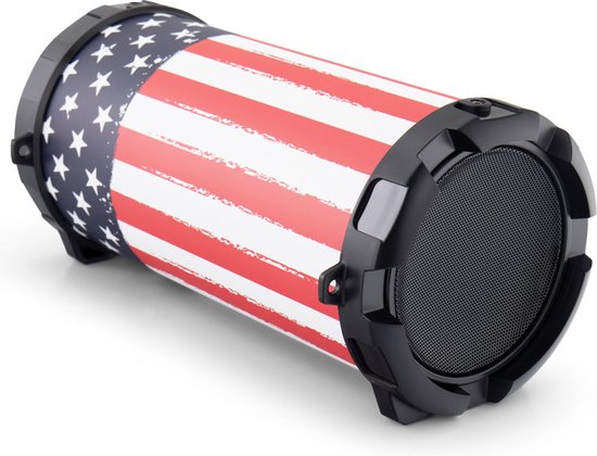 Caliber Bluetooth Speaker Draagbaar 50W Luid USB SD AUX 8 uur batterij USA print