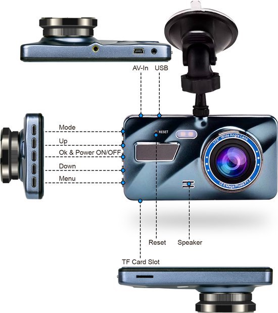 Fleau Tech 4K Dashcam voor Auto - 3-in-1 Voor- en Achtercamera