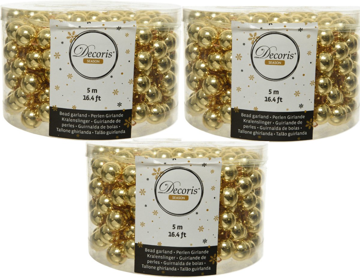 4x stuks kralenslinger kerstboom slingers/guirlandes goud 5 meter x 1,4 cm - Kerstversiering kralenslingers