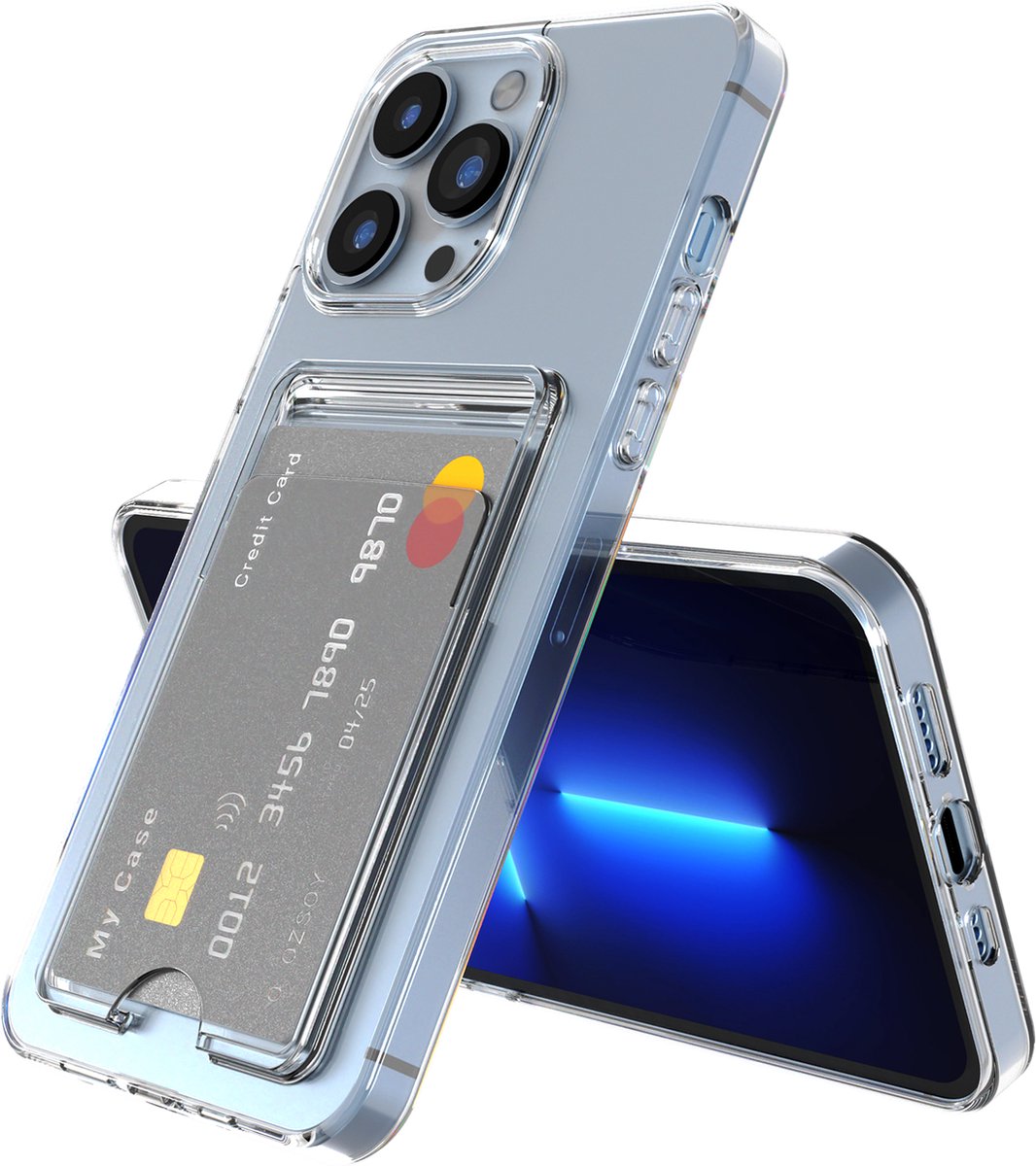 iPhone 13 Pro Max Hoesje met Pasjeshouder - Transparant - Met Kaarthouder - Kristalhelder - Hard Case