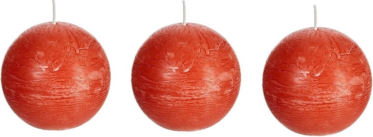 SPAAS rustieke bolkaars - oranje - 3x - D8 cm - 24 branduren - ronde kaarsen