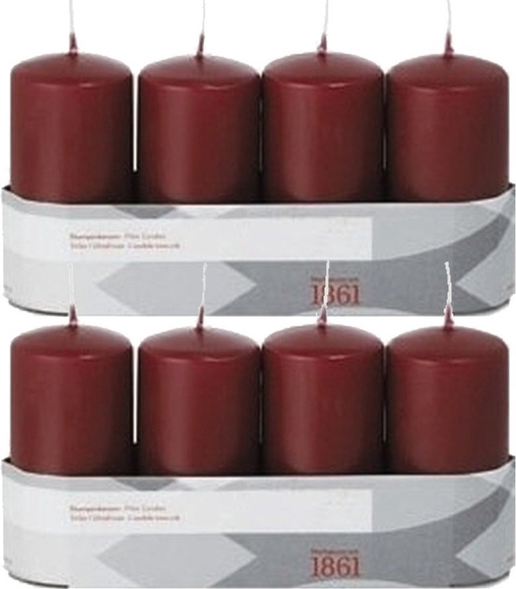 Trend Candles 8x Bordeauxrode cilinderkaarsen/stompkaarsen 5 x 10 cm 18 branduren - Geurloze donkerrode kaarsen - Woondecoraties Bordeaux rood