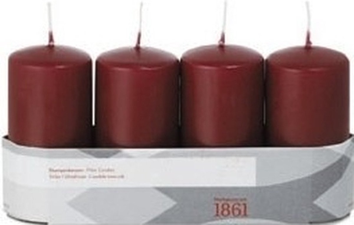 Trend Candles 4x Bordeauxrode cilinderkaars/stompkaars 5 x 10 cm 18 branduren - Geurloze donkerrode kaarsen - Woondecoraties Bordeaux rood