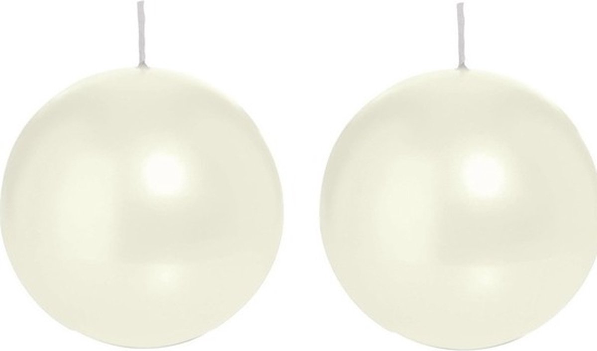 Trend Candles Bolkaars glad - 2x - parelmoer - 8 cm - 25 branduren - ronde kaarsen Wit
