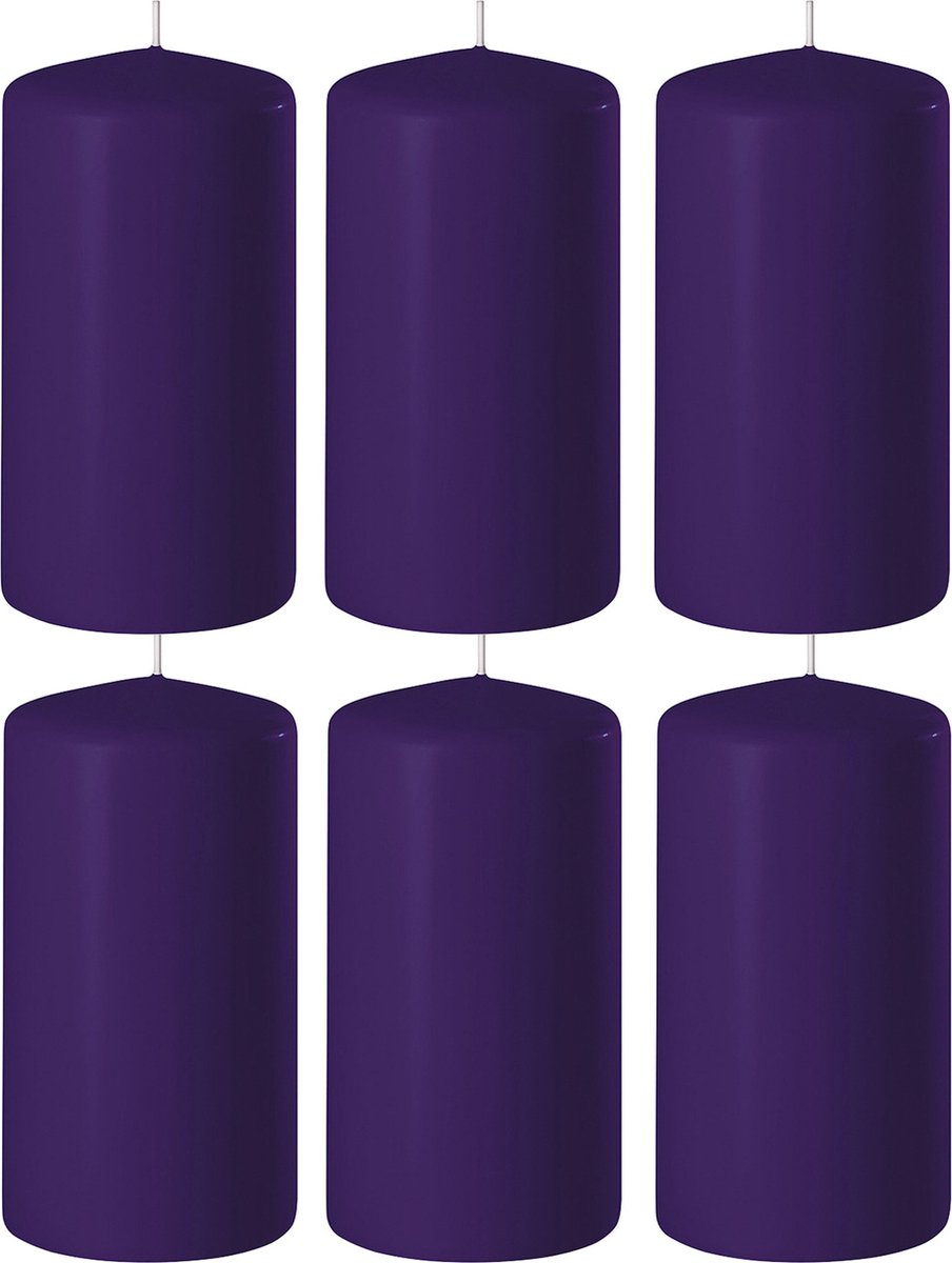 Enlightening Candles 8x Paarse cilinderkaarsen/stompkaarsen 6 x 15 cm 58 branduren - Geurloze kaarsen paars - Woondecoraties