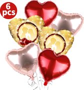Hartjes Ballonnen Goud, Rood, Roze 6 Stuks | Folie Ballonnen set voor Valentijnsdag | Helium Ballon | Party Feest Blonnen | Romantische Versiering - 45cm