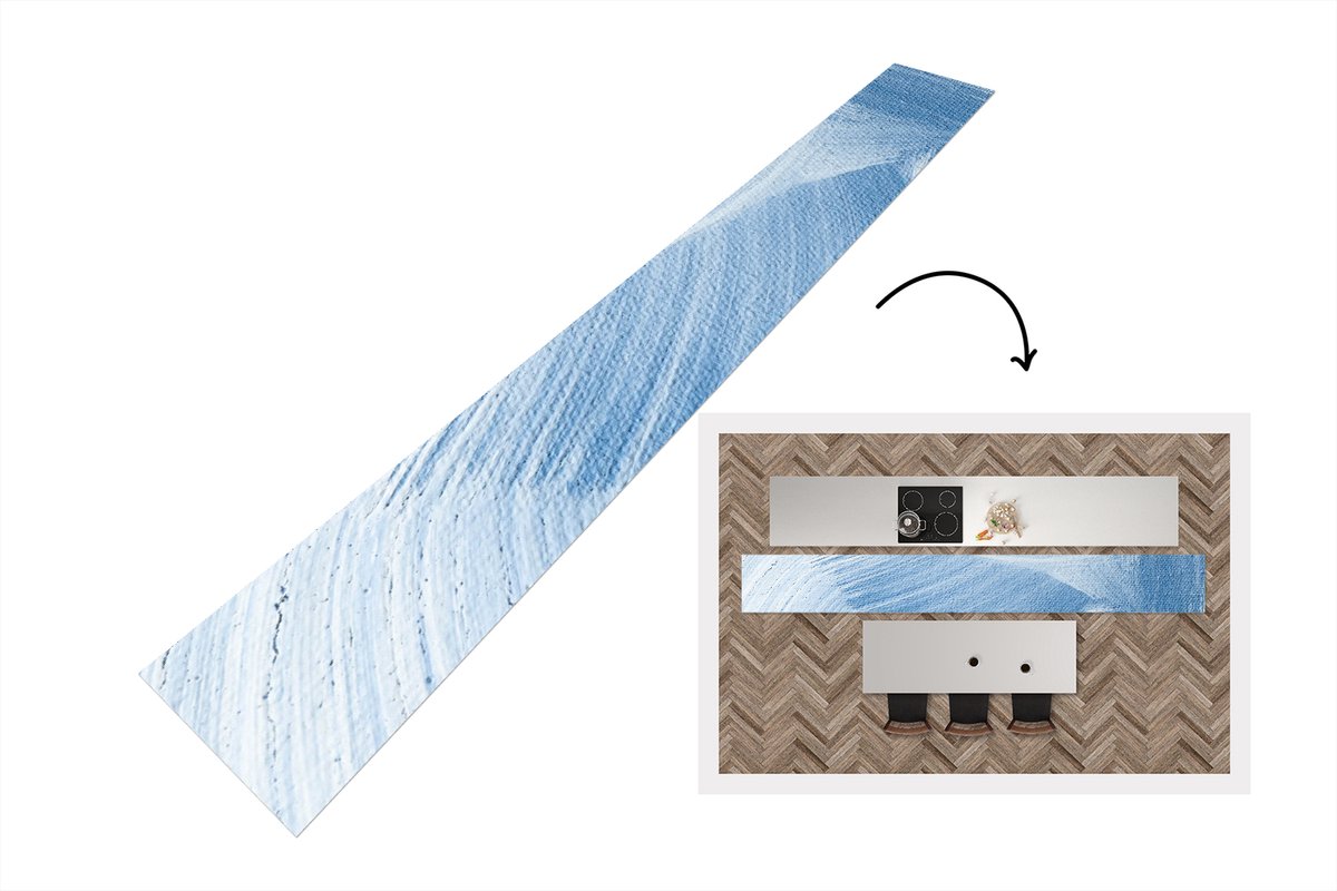 KitchenYeah Keukenloper - Loper keuken - Acrylverf - Blauw - Design - 480x60 cm - Keukenloper vinyl Multicolor
