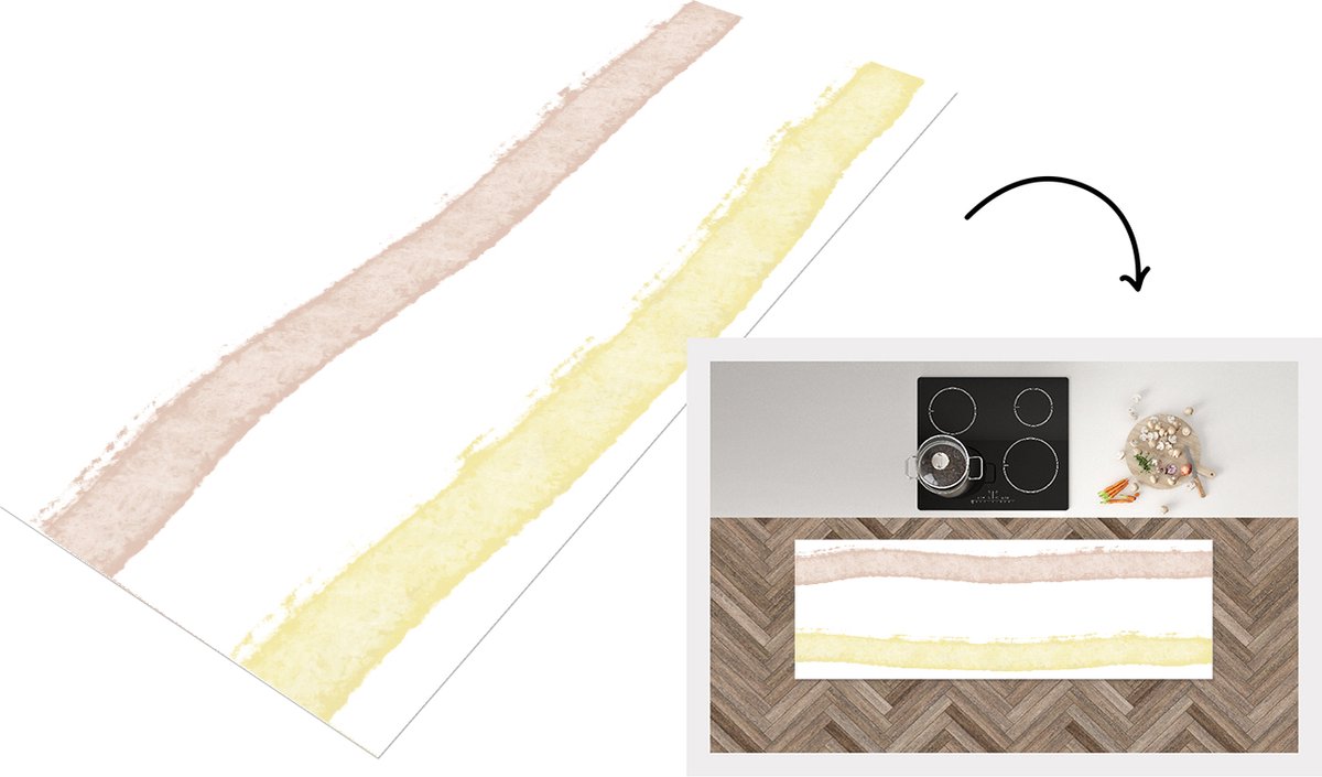 KitchenYeah Keukenloper - Loper keuken - Lijn - Pastel - Regenboog - Patronen - 150x50 cm - Keukenloper vinyl Multicolor