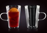 Affekdesign - Dubbelwandige Glazen met Oor - 400 ml - Set van 2 - Koffieglazen - Theeglas - Cappuccino Glazen - Latte Macchiato Glazen - Glas