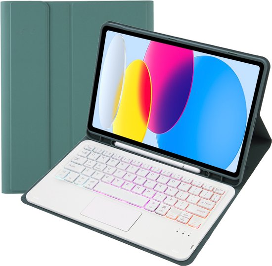 Case2go - Bluetooth Toetsenbord hoes geschikt voor Apple iPad 10 10.9 Inch (2022) - QWERTY Toetsenbord met verlichting - Pencil houder - Touchpad - Groen