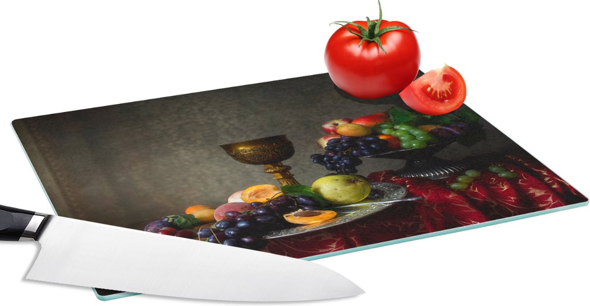 Glazen Snijplank - 28x20 - Rustiek - Tafel - Fruit - Stilleven - Beker - Snijplanken Glas