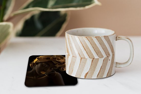 Sous- Sous-verres à lunettes - Femme - Foulard - Or - Luxe - 10x10 cm - Sous-verres en verre - 6 pièces