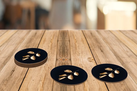 Sous-verres à verres - Ronds - Feuilles - Branche - Or - Luxe - 10x10 cm - Sous-verres en verre - 6 pièces